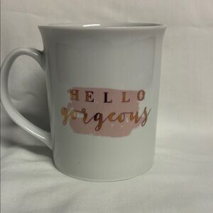 White and Pink Mug with 'Hello Gorgeous' Design